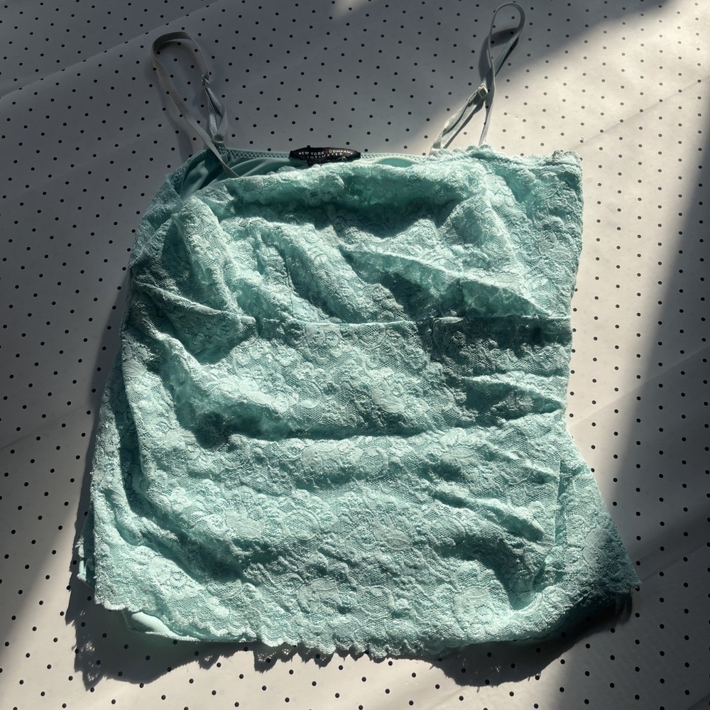 Y2K Lace Cami Balletcore Womens Small Seafoam Mint Blue Adjustable Strap - Picture 3 of 7